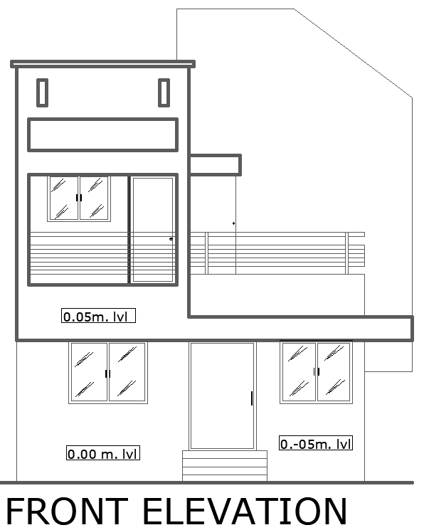 Modern 2-Floor House Front Elevation Design DWG File
