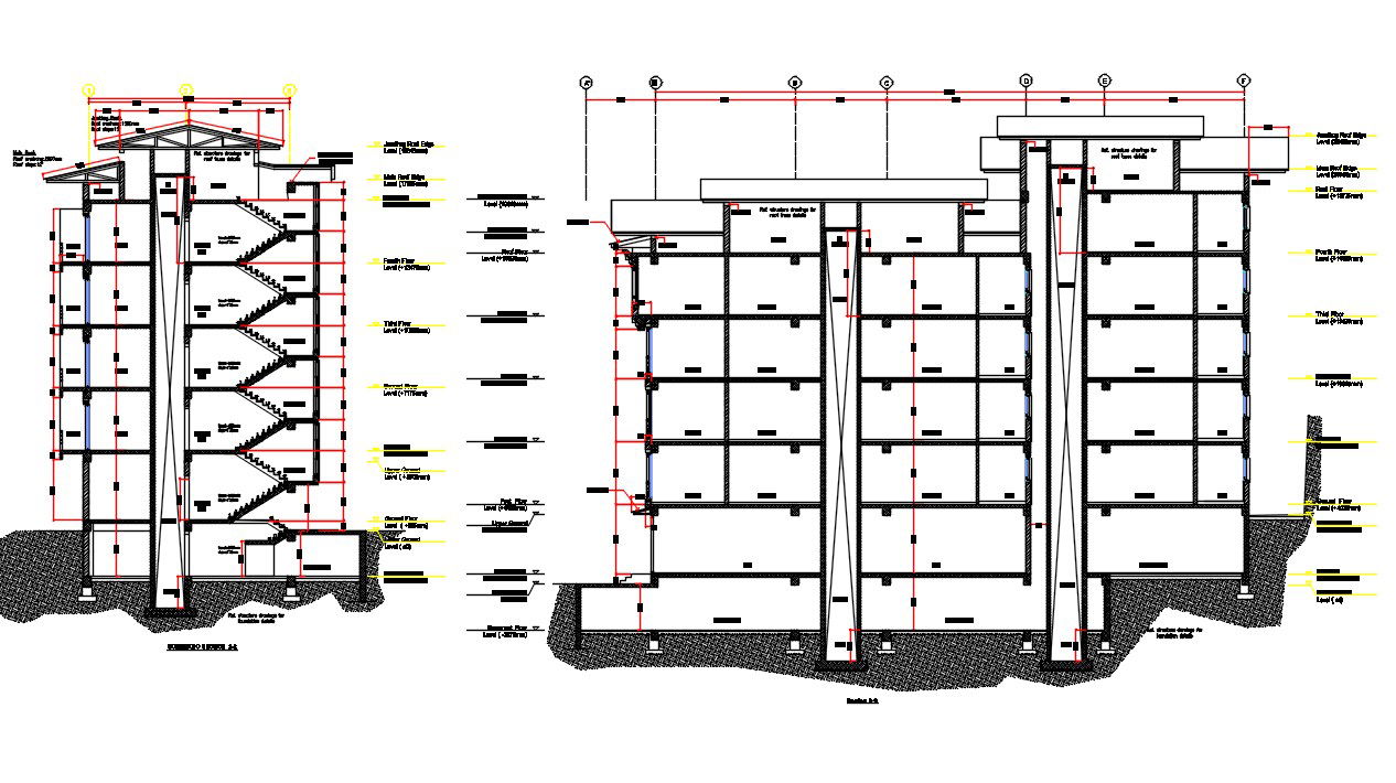 Residential Building AutoCAD Section Drawing DWG File