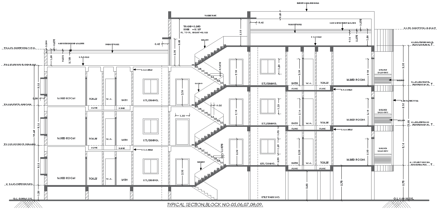 Residential Building Section Layout Plan - AutoCAD DWG File
