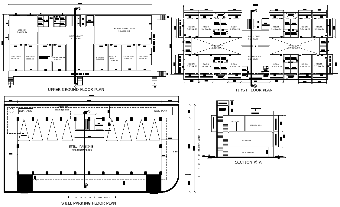 Residential Hotel Floor Plan and Section Plan Details AutoCAD DWG File