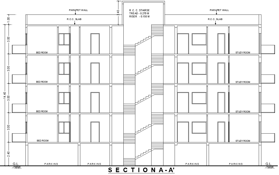 Apartment Section Residential Layout Design in DWG File