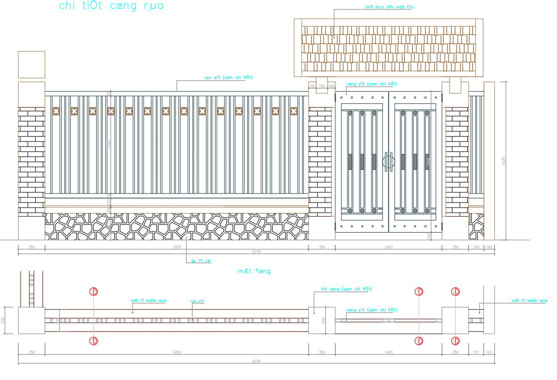 Residential Compound Wall and Gate Architecture DWG File 