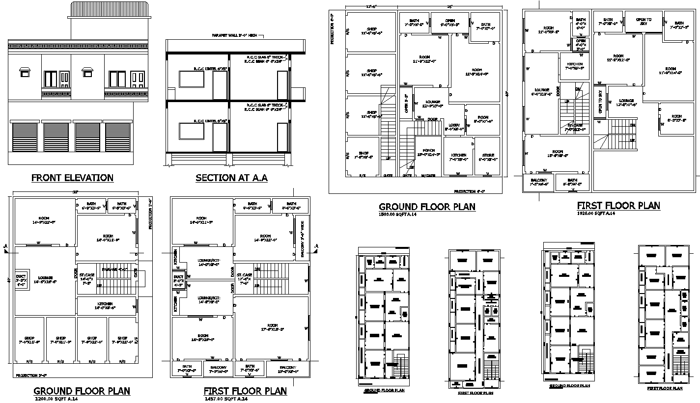 AutoCAD House Design with Shop Section and Elevation File