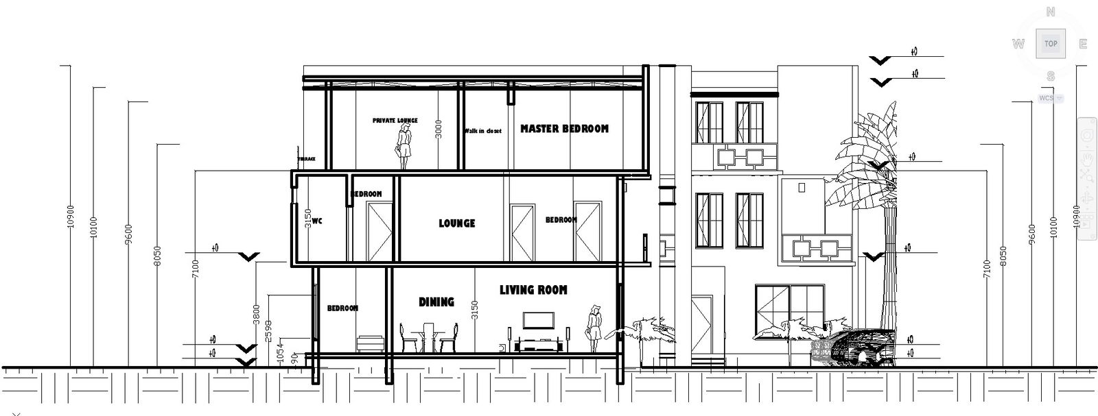 Elevation and Section Drawing of House in DWG Format