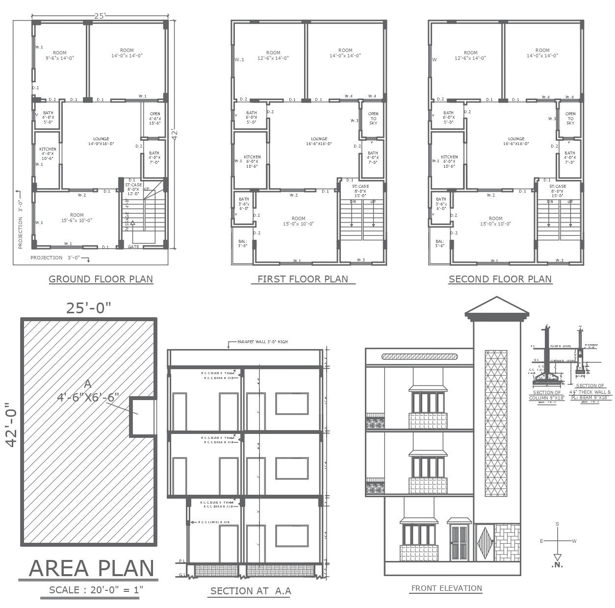 DWG File Showing Elevation and Section for Planning