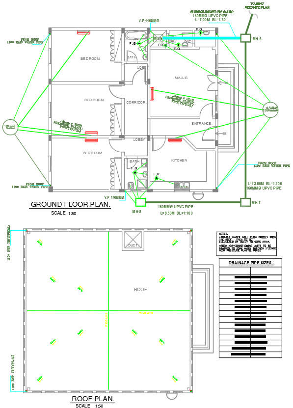 Residential House Flooring Slope Detail Drawing in DWG File