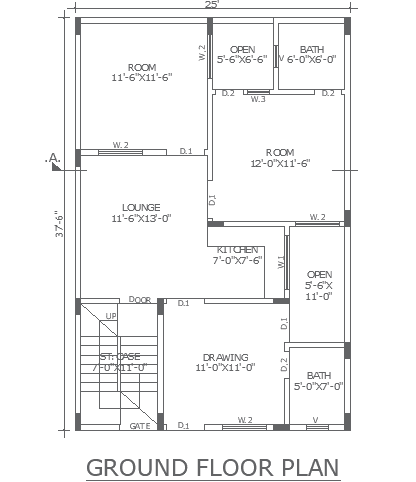 Ground Floor Layout of Residential House Plan in DWG File