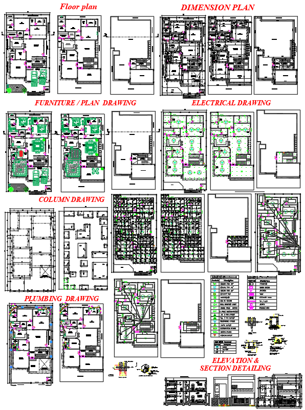 Floor and Service Plans in DWG File for Residential Design