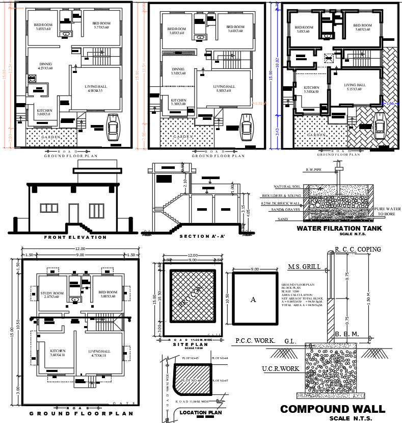 Residential House Plan with Elevation in DWG Format