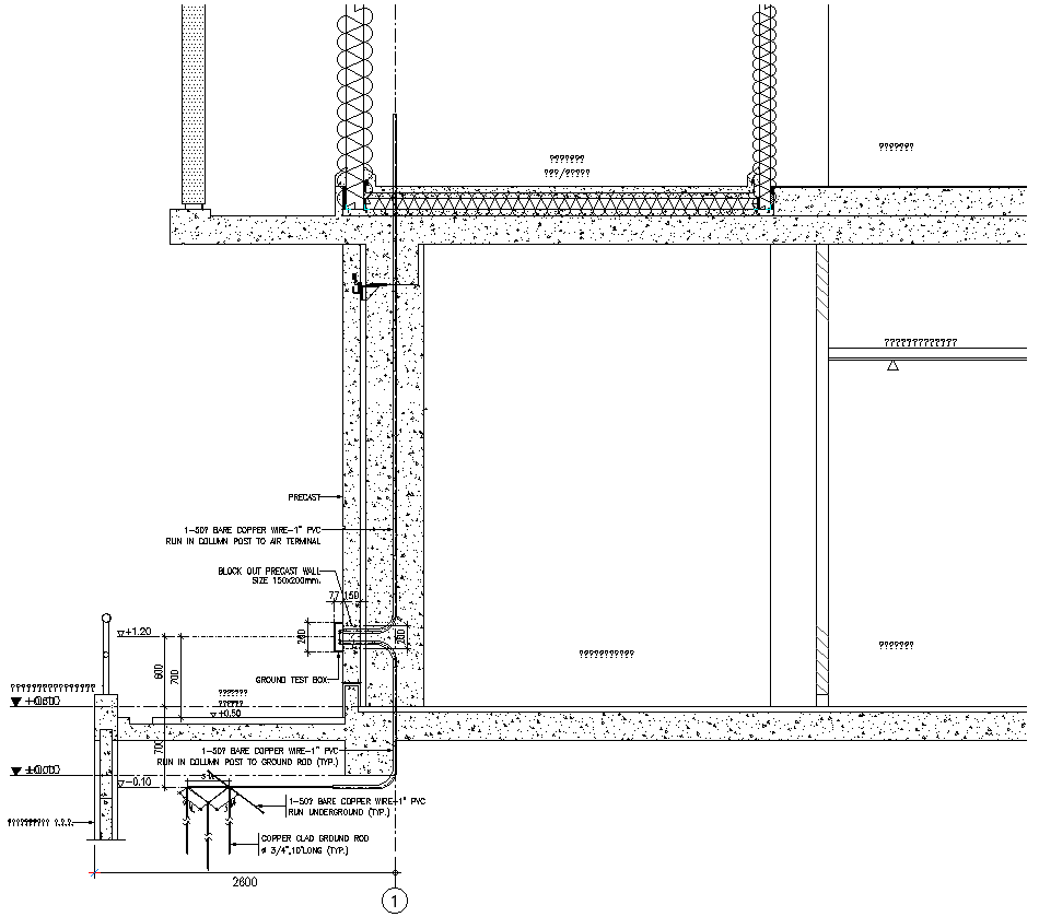 Residential building wall section detail for 1st floor Lighting protection system Detail DWG AutoCAD file