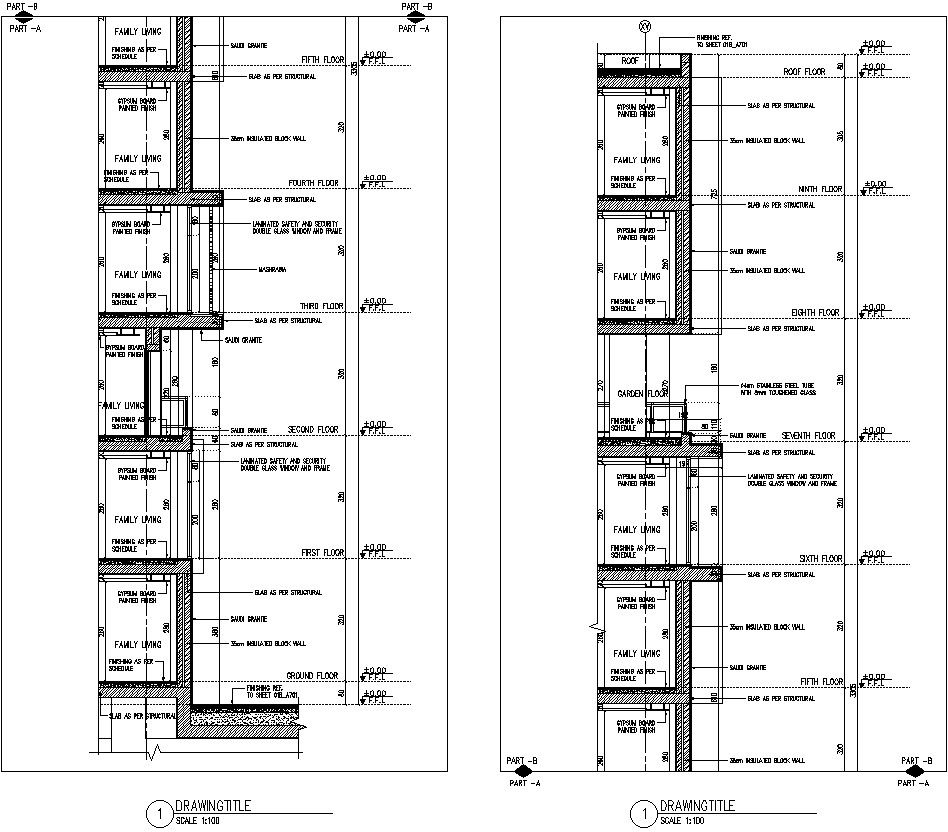 Residential building wall section structure layout, autocad files, dwg format , cad drawing