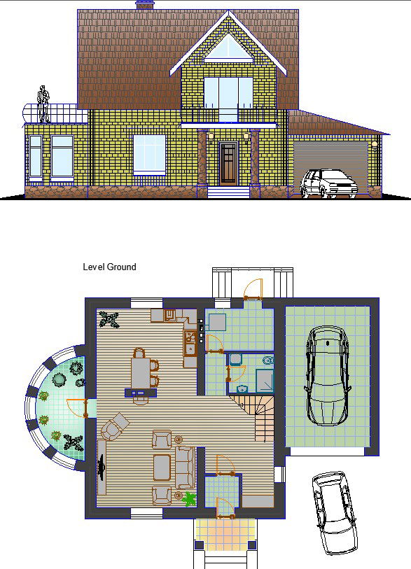 Residential bungalow and elevation