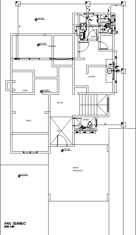 Residential bungalow ground floor layout AutoCAD file, cad drawing, dwg format