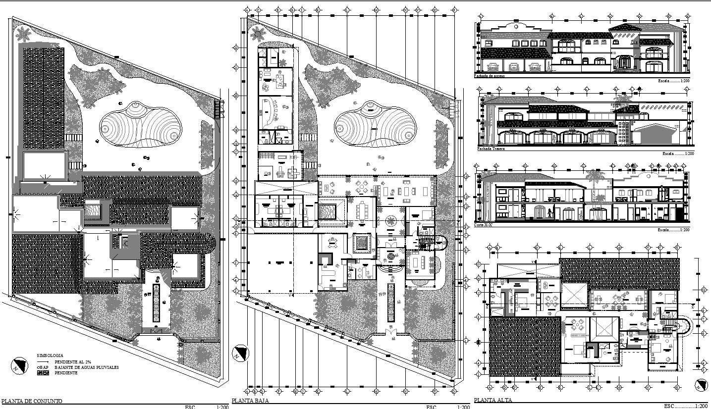 Resort Layout plan and elevation view dwg file