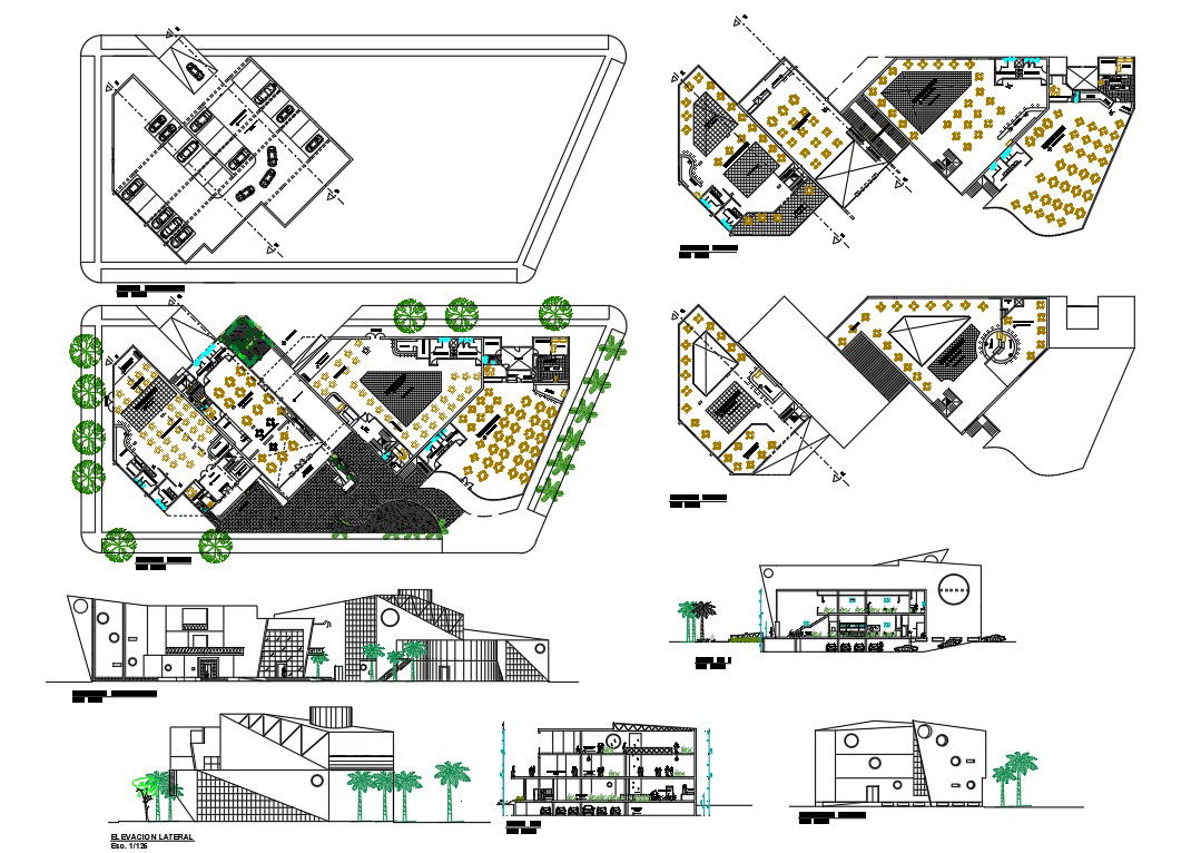 Resort Plan And Elevation With Design For DWG File
