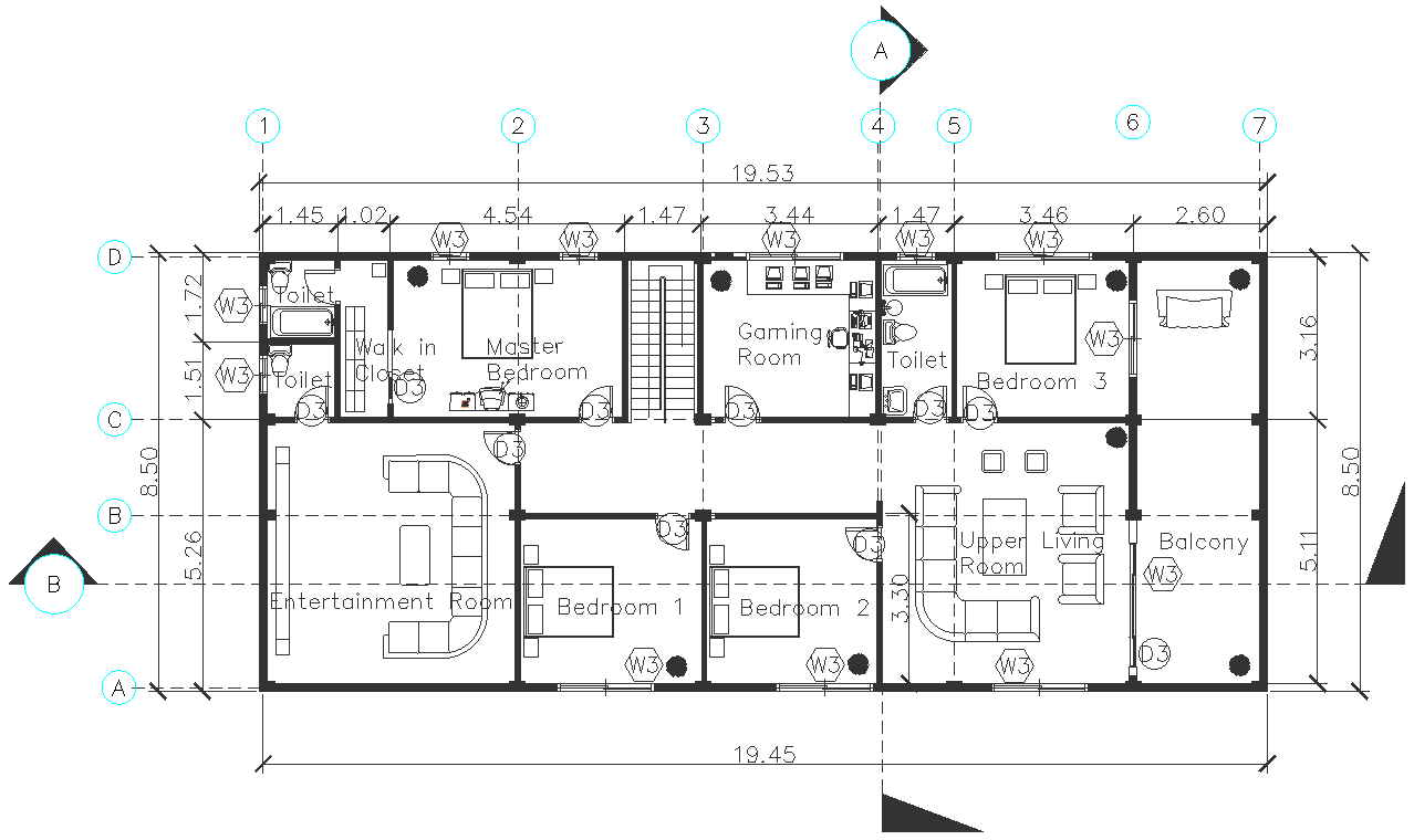 Resort design first floor with gym gaming room and theater dwg autocad drawing .