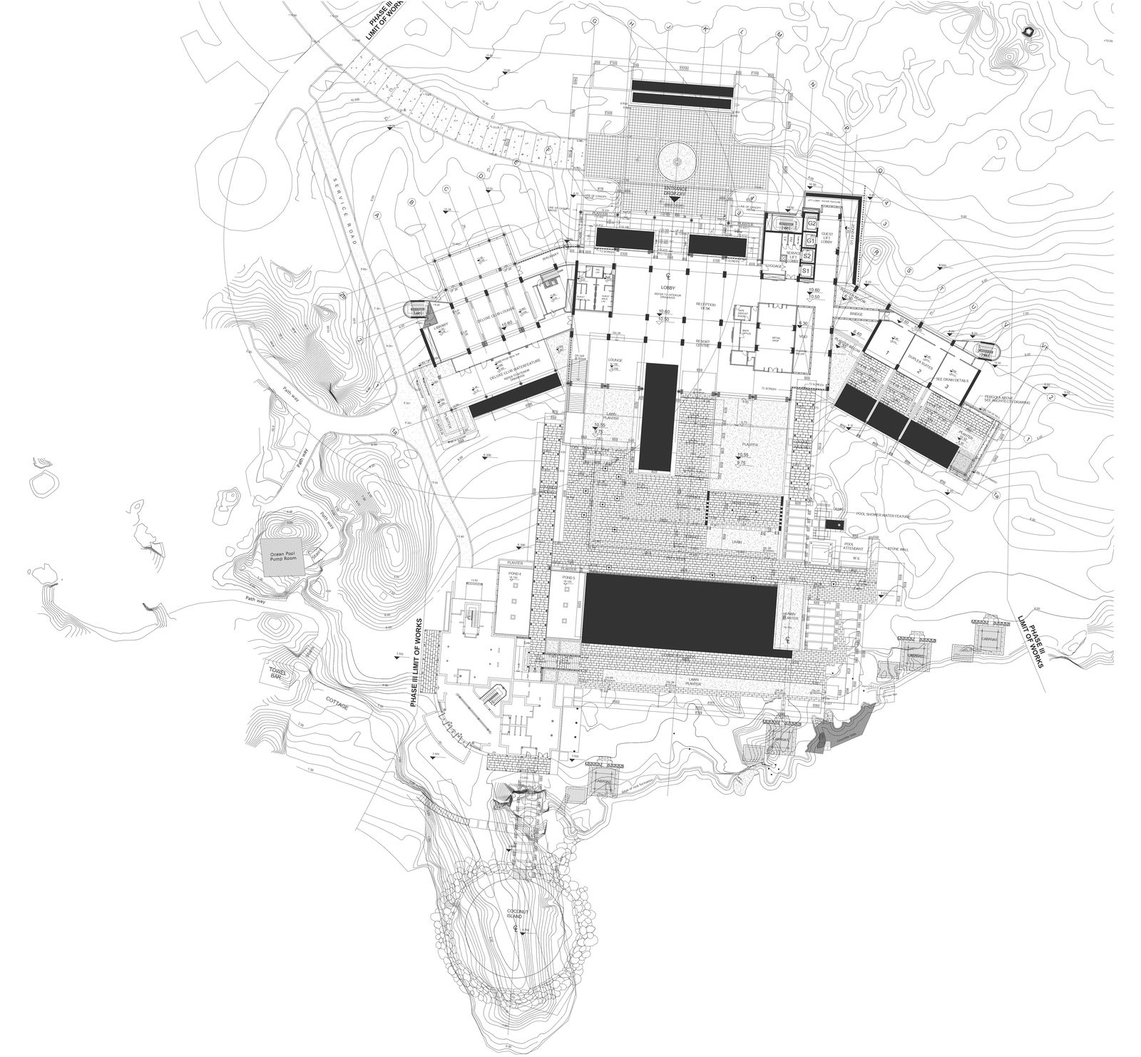 Resort design on hill detailed plan with contour detail DWG AutoCAD drawing