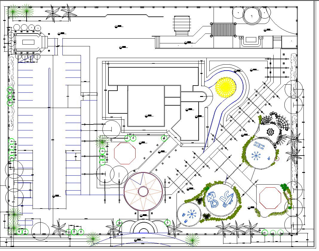 Resort planning working drawing in AutoCAD, dwg file.