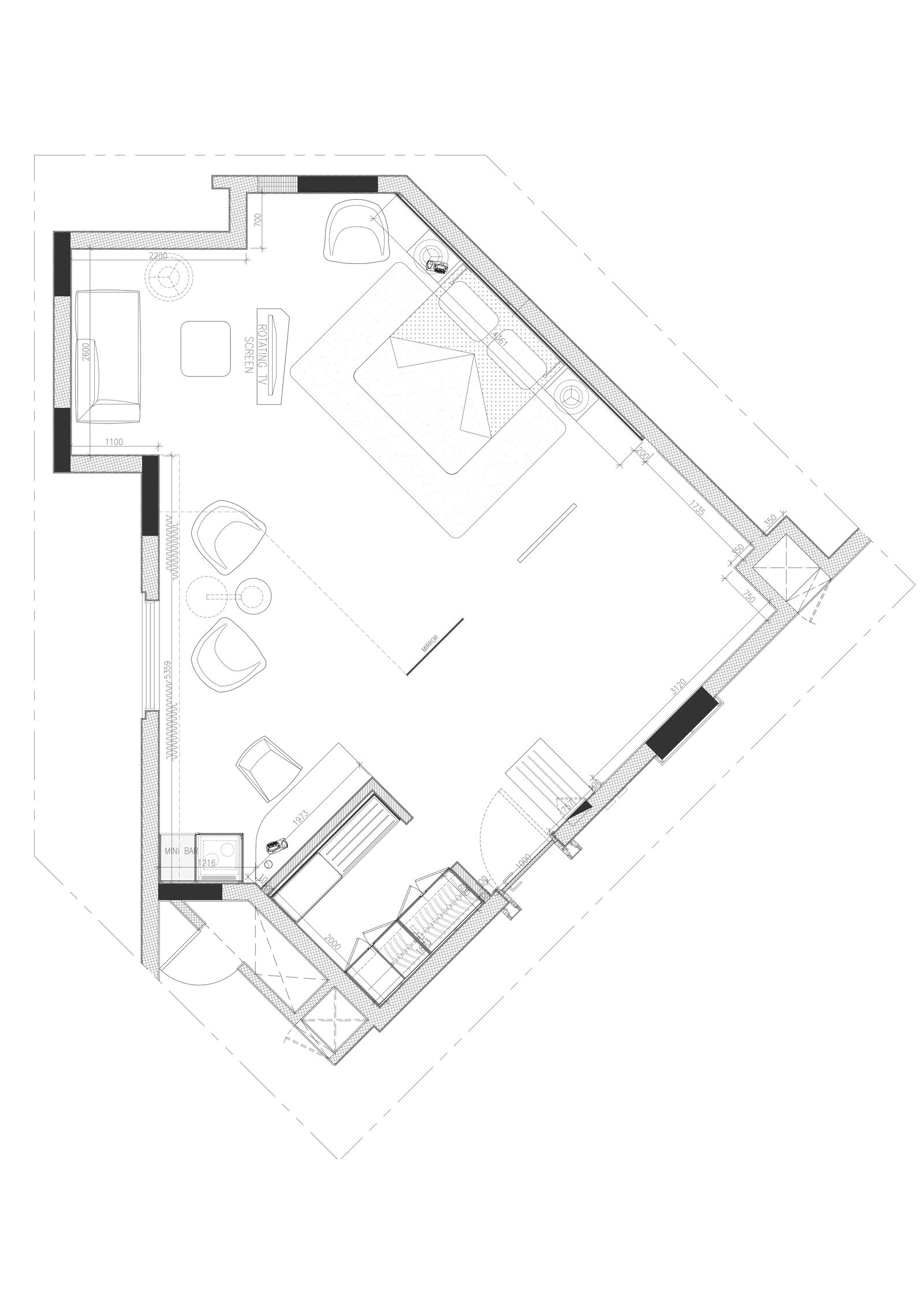 Resort suite room design with furniture layout dwg autocad drawing .