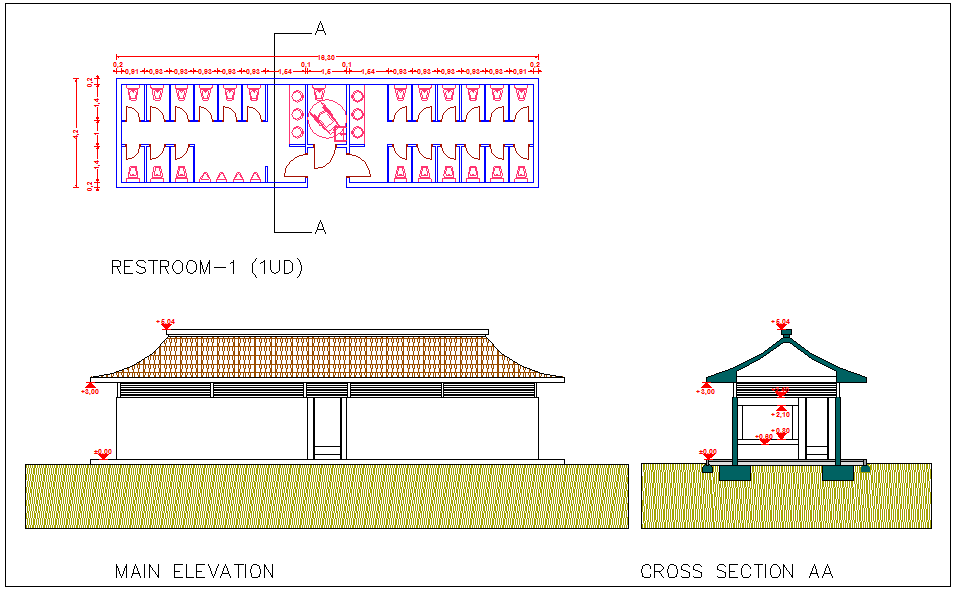 Rest room detail plan section elevation view dwg file