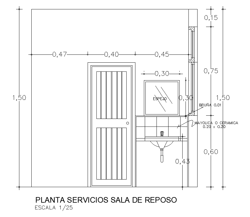 Rest Room Sectional Elevation Free Download DWG File