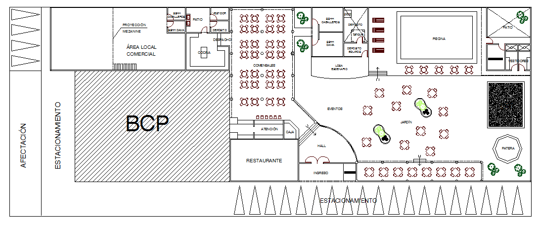 Restaurant Architecture Design and Layout dwg file