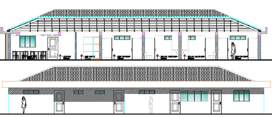 Restaurant Architecture Design and Main Elevation dwg file
