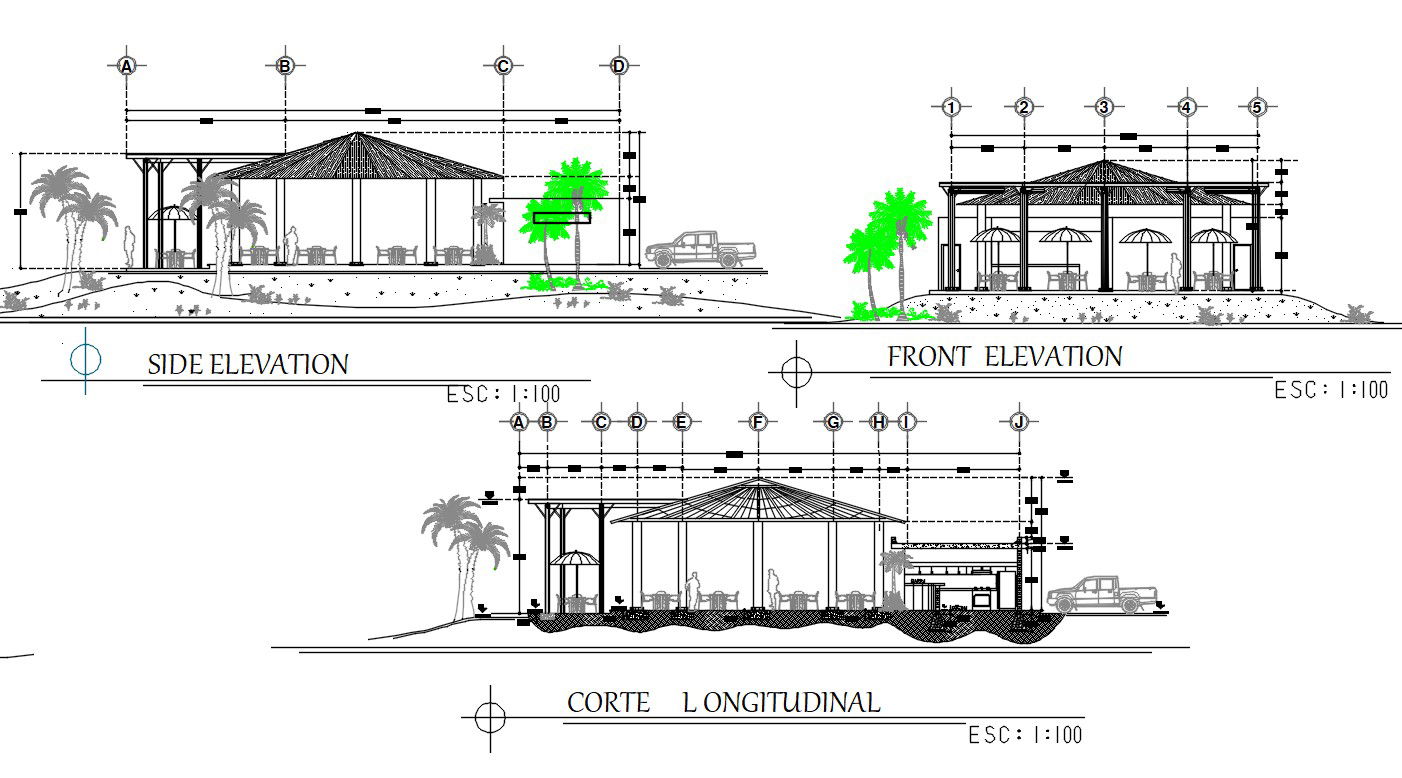 Restaurant Bar Elevation And Section CAD Drawing