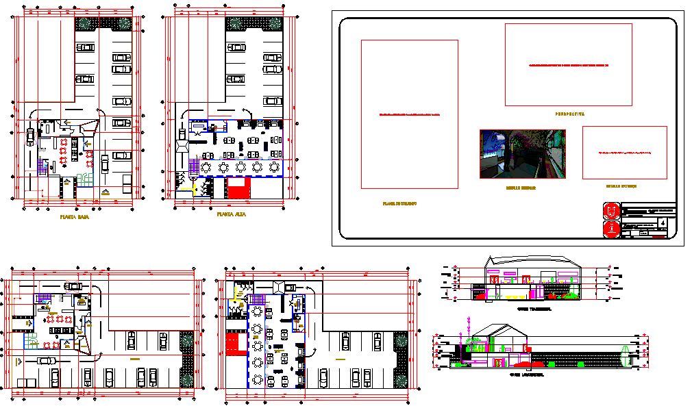 Restaurant Design with Plan and Elevation dwg file
