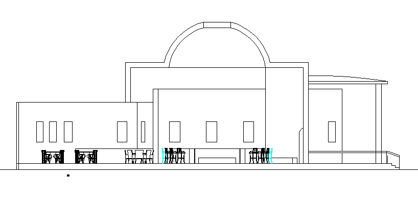 Restaurant building architecture sectional view dwg file