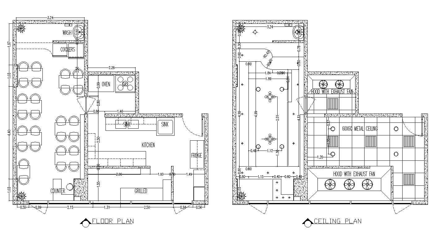 Restaurant building detail plan layout dwg file