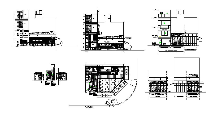 Restaurant in apartment complex building detailed architecture project dwg file
