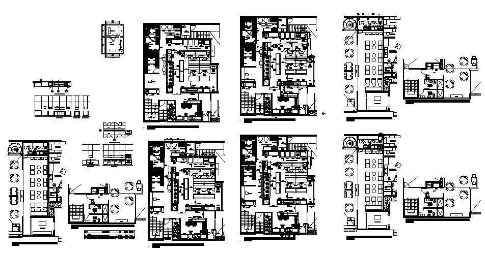 Restaurant layout plan details with kitchen and bar dwg file