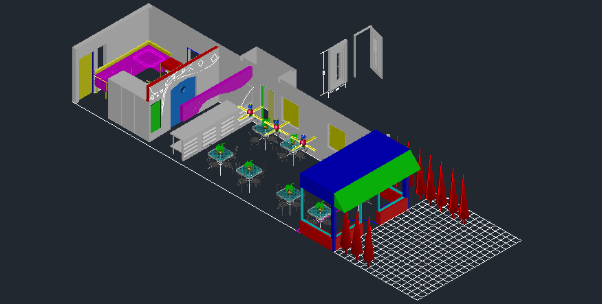 Restaurant plan with interior design in AutoCAD
