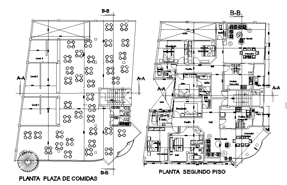 Restaurant And 3 BHK Typical Apartment Layout Plan AutoCAD Drawing DWG File