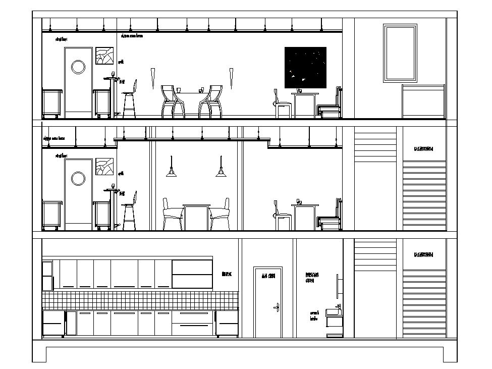 Restaurant Building Section CAD Drawing Download DWG File
