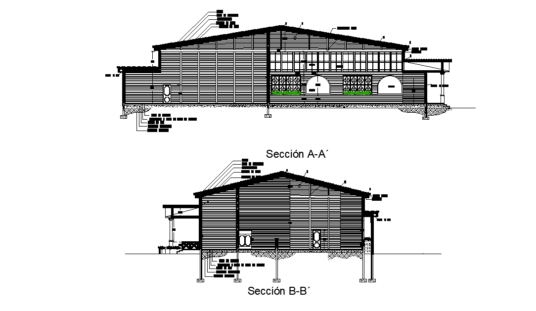 Restaurant Building Section Drawing With Foundation Detail DWG File