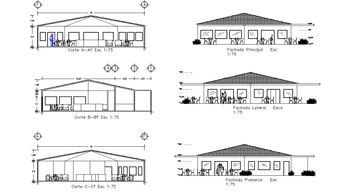 Restaurant Building Sectional Elevation Design Download AutoCAD File