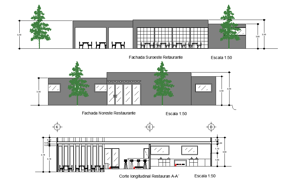 Restaurant Building Sectional Elevation Design Download DWG File