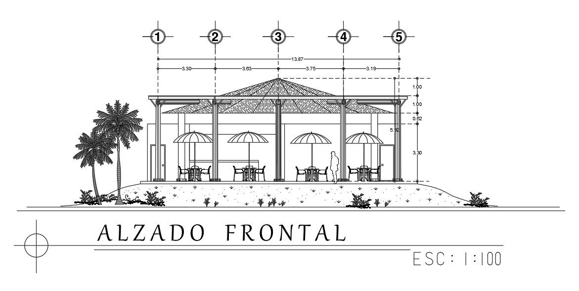 Restaurant Dining Building Section Drawing Free Download DWG File