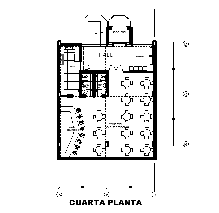 Restaurant Floor Plan With Furniture Layout CAD Drawing DWG File