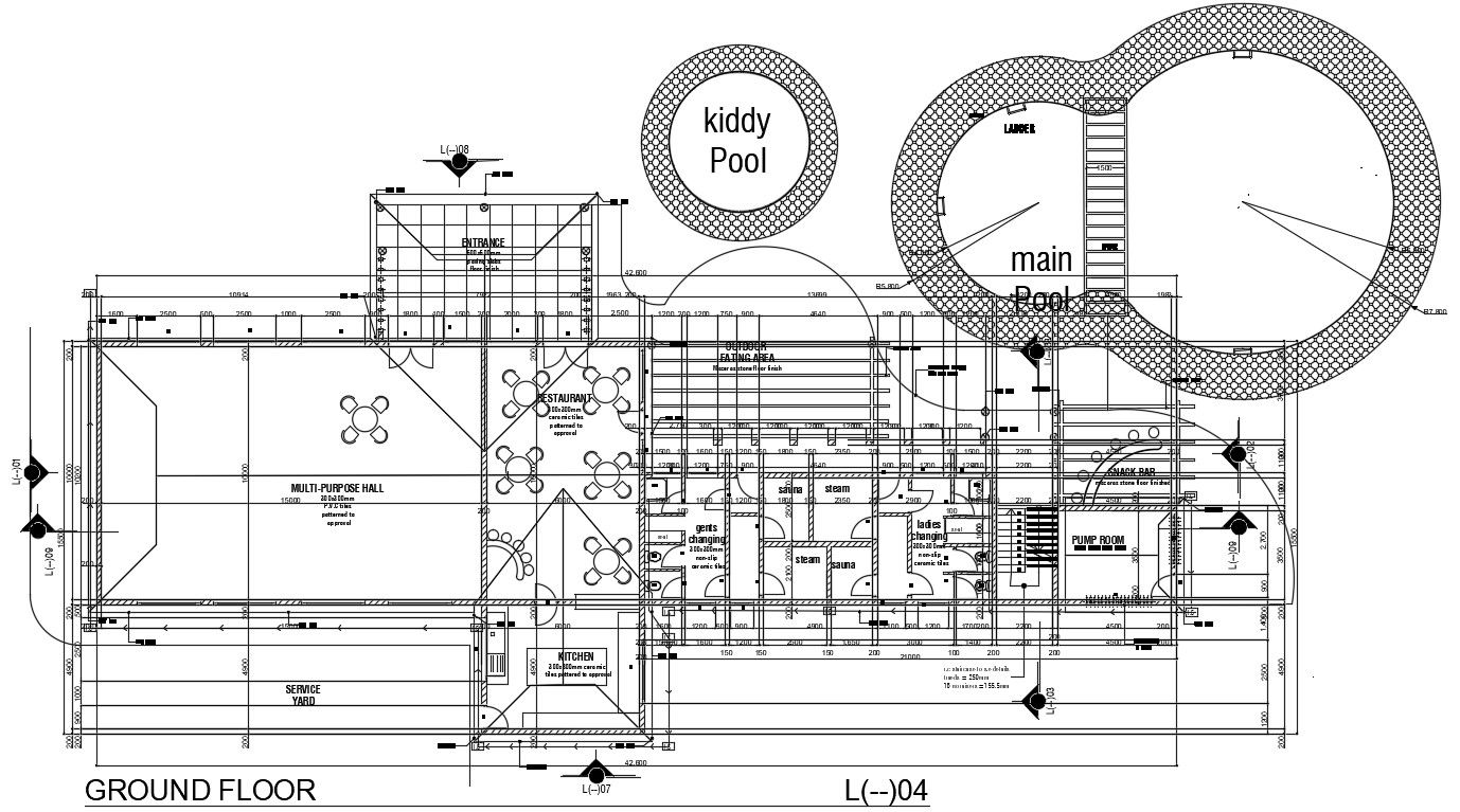 Restaurant Plan With Swimming Pool CAD Drawing Download DWG File