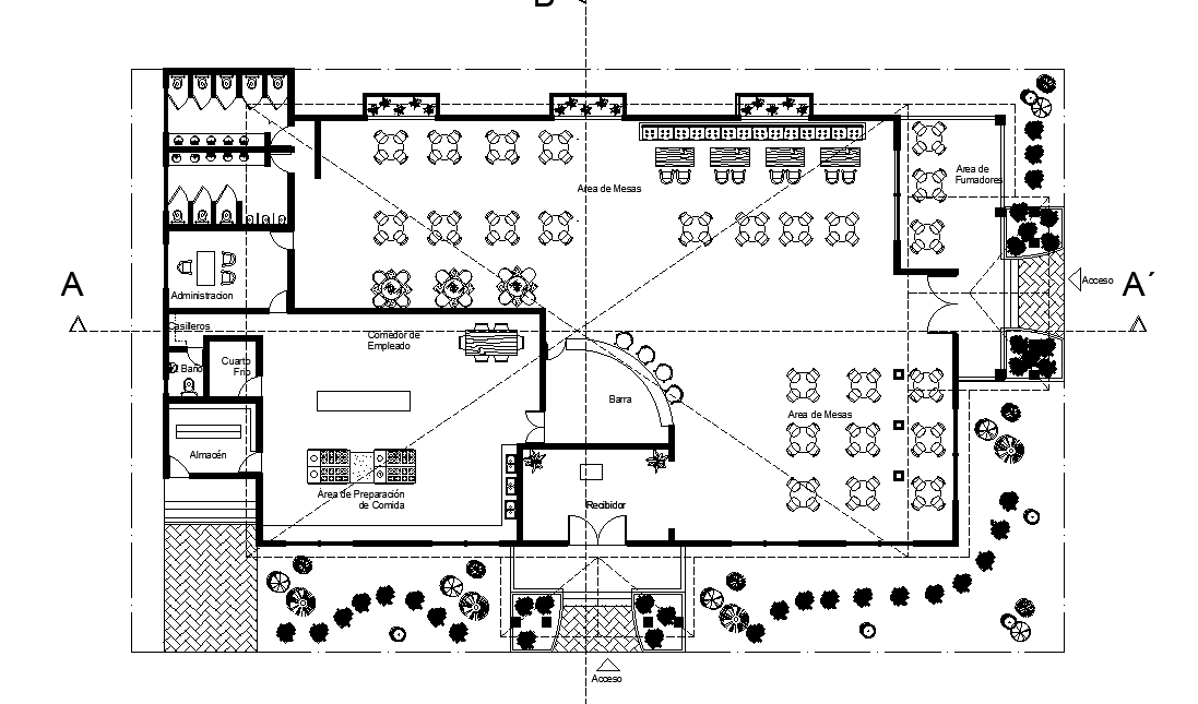 Restaurant Layout File with Dining Area and 2D AutoCAD Blocks