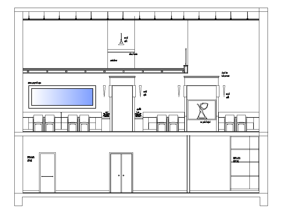 Restaurant With Furniture Cross Section CAD Drawing Download DWG File