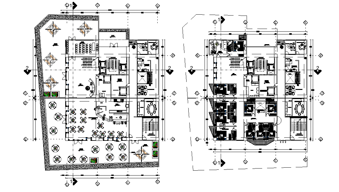 Restaurant floor drawing specified in this AutoCAD file. Download the AutoCAD file.
