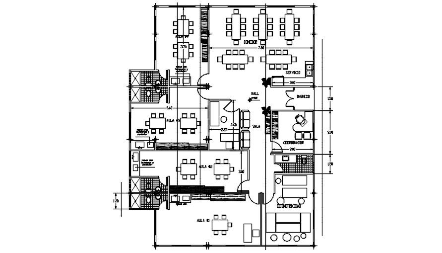 Restaurant plan is given in this Autocad drawing file. Download the Autocad file.