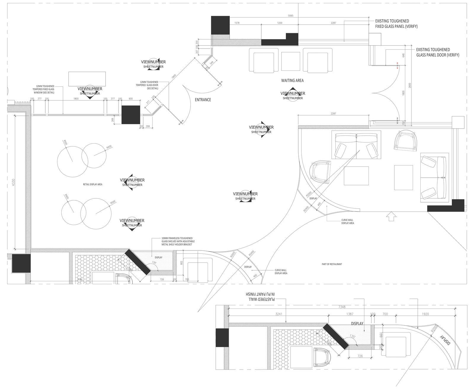 Restaurant plan with retail display area DWG AutoCAD drawing