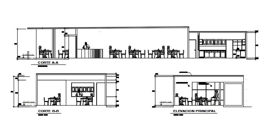Restaurant section detail AutoCAD drawing provided in this file. Download the AutoCAD drawing file.
