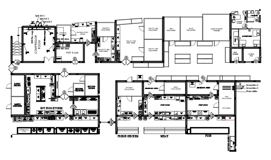 2D AutoCAD DWG Restaurant Layout with Detailed Section