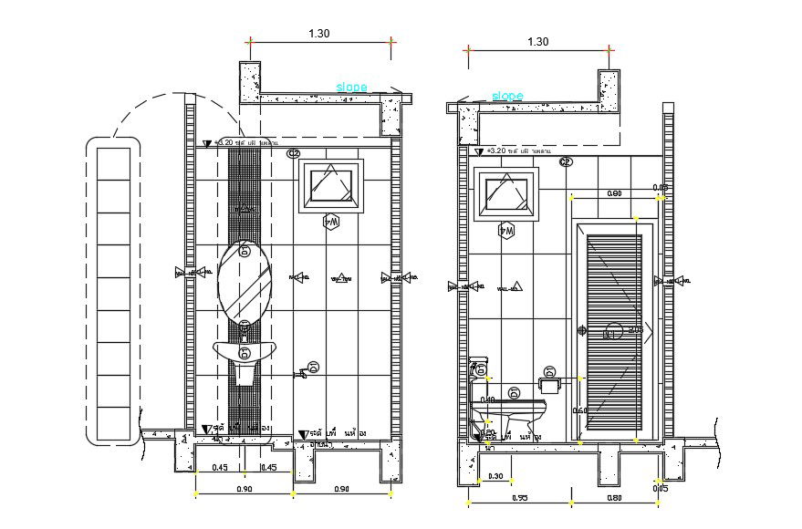 Restroom Design Section CAD Drawing Download